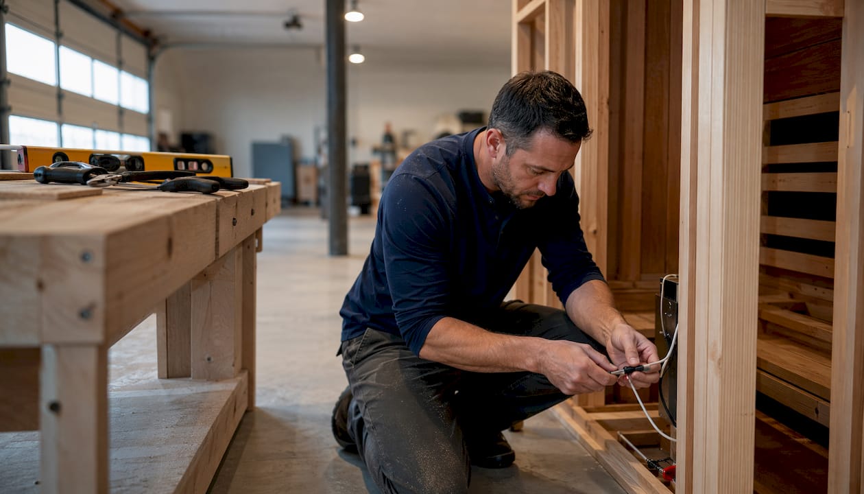 Contractor installing sauna heater wiring