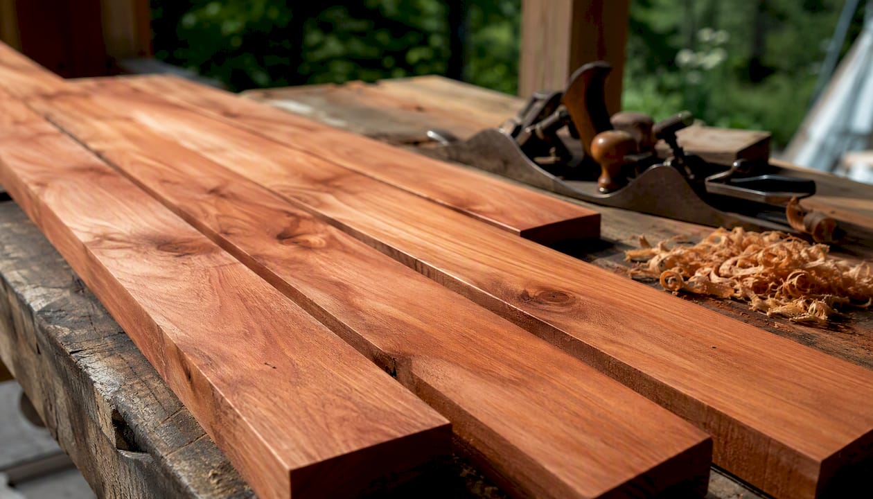 Close-up of cedar wood grain and color