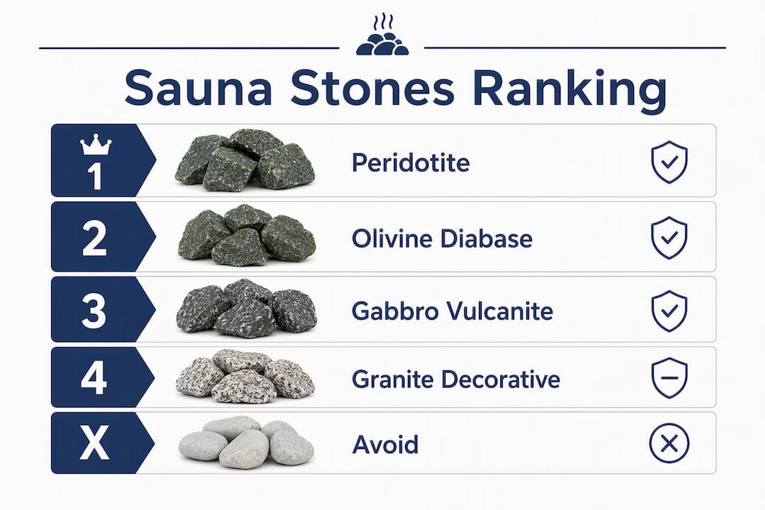 Infographic showing sauna stone type rankings