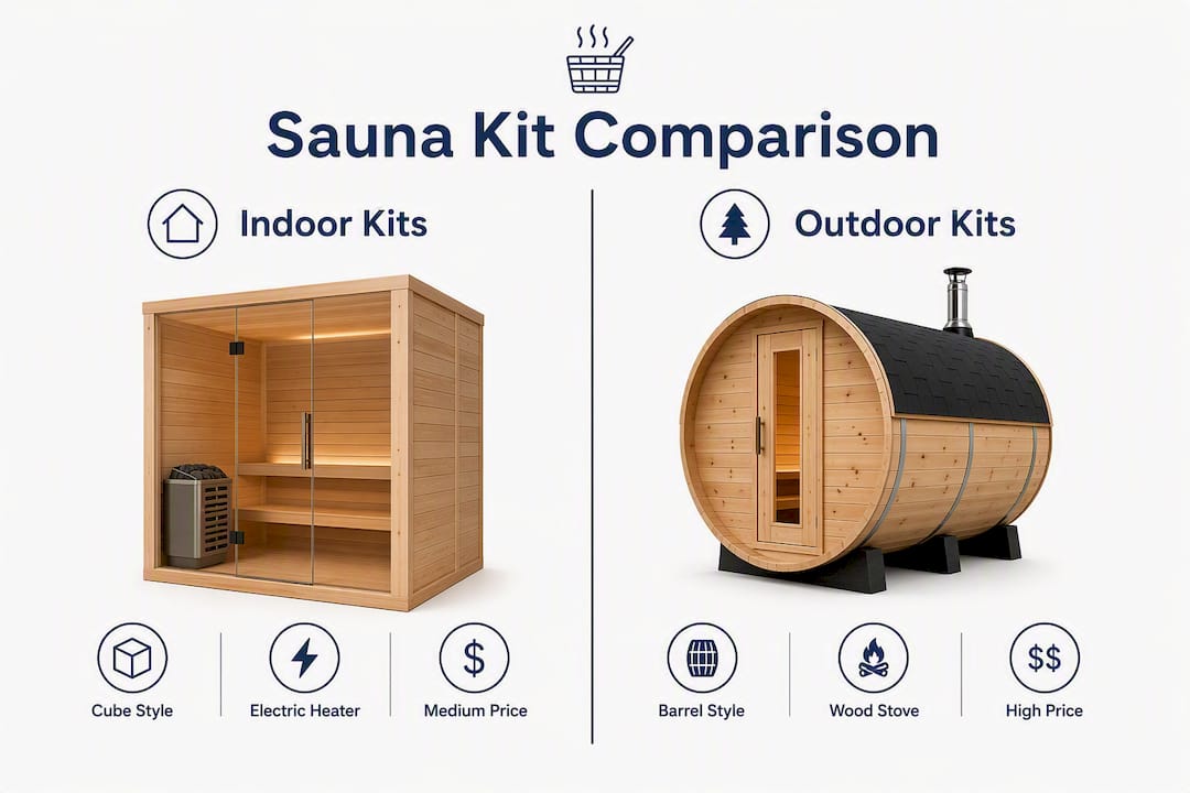 Infographic comparing indoor versus outdoor sauna kits
