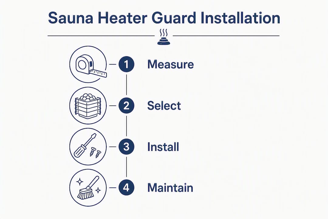 Infographic showing sauna heater guard installation steps
