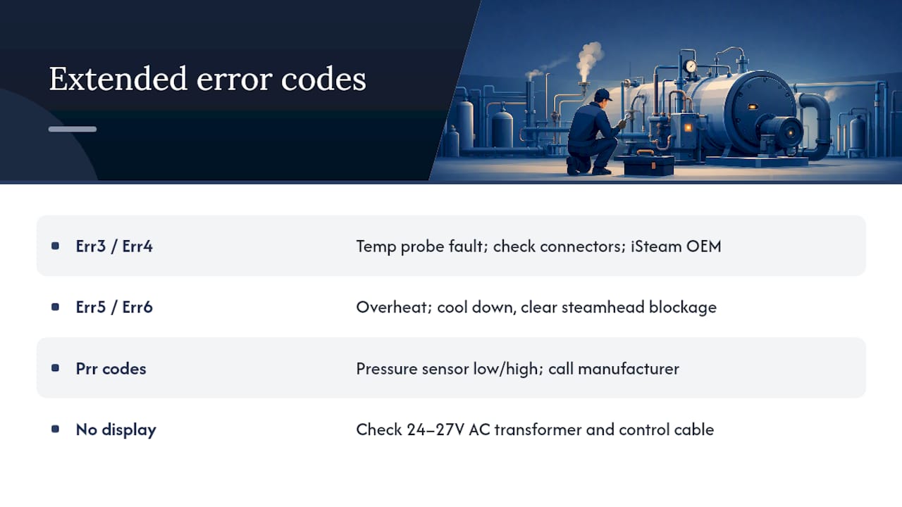 Extended error codes beyond the standard display faults — overview diagram