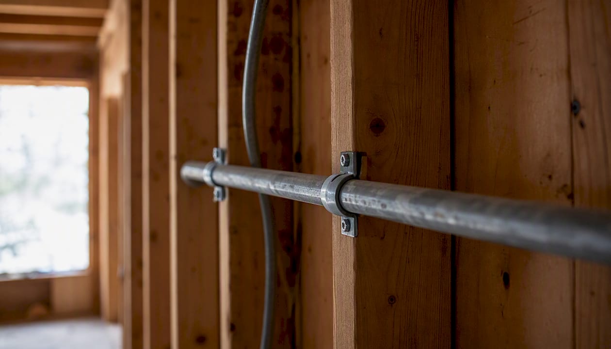 Metal conduit installed for sauna wiring
