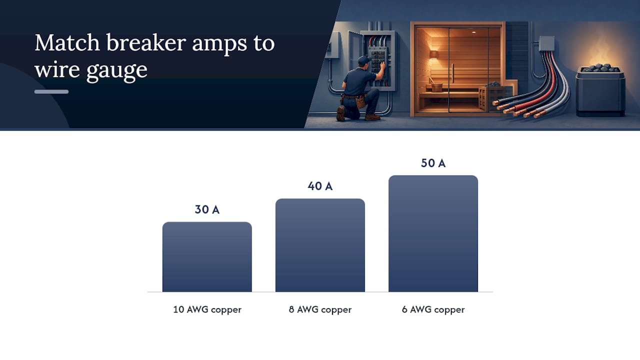 Diagram of sauna wire and breaker sizing