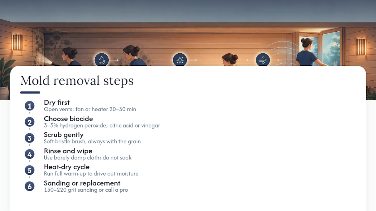 Step-by-step sauna mold removal diagram