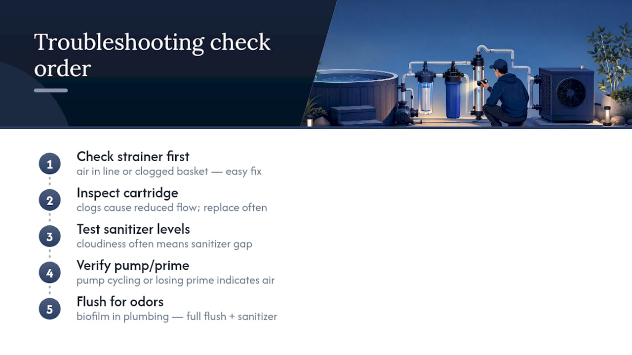 Troubleshooting Filtration Problems Specific to Cold Plunges — overview diagram