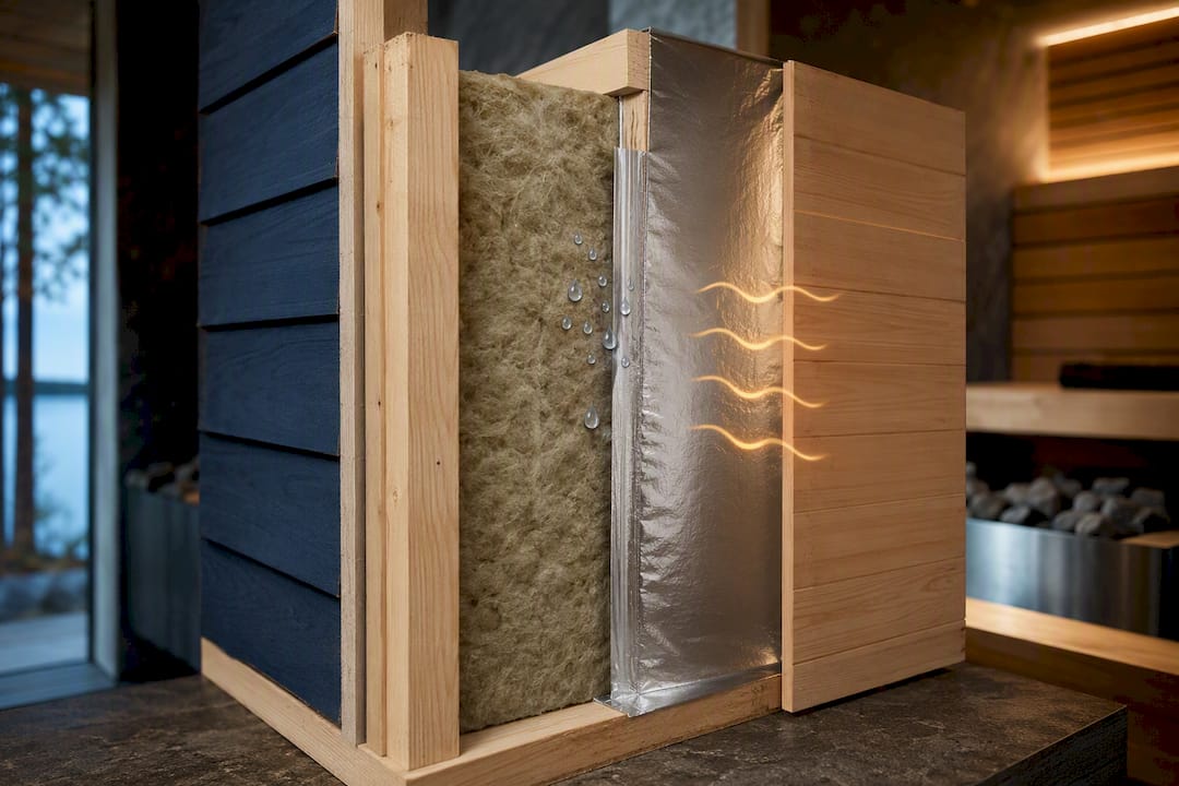 Sauna wall vapor barrier placement