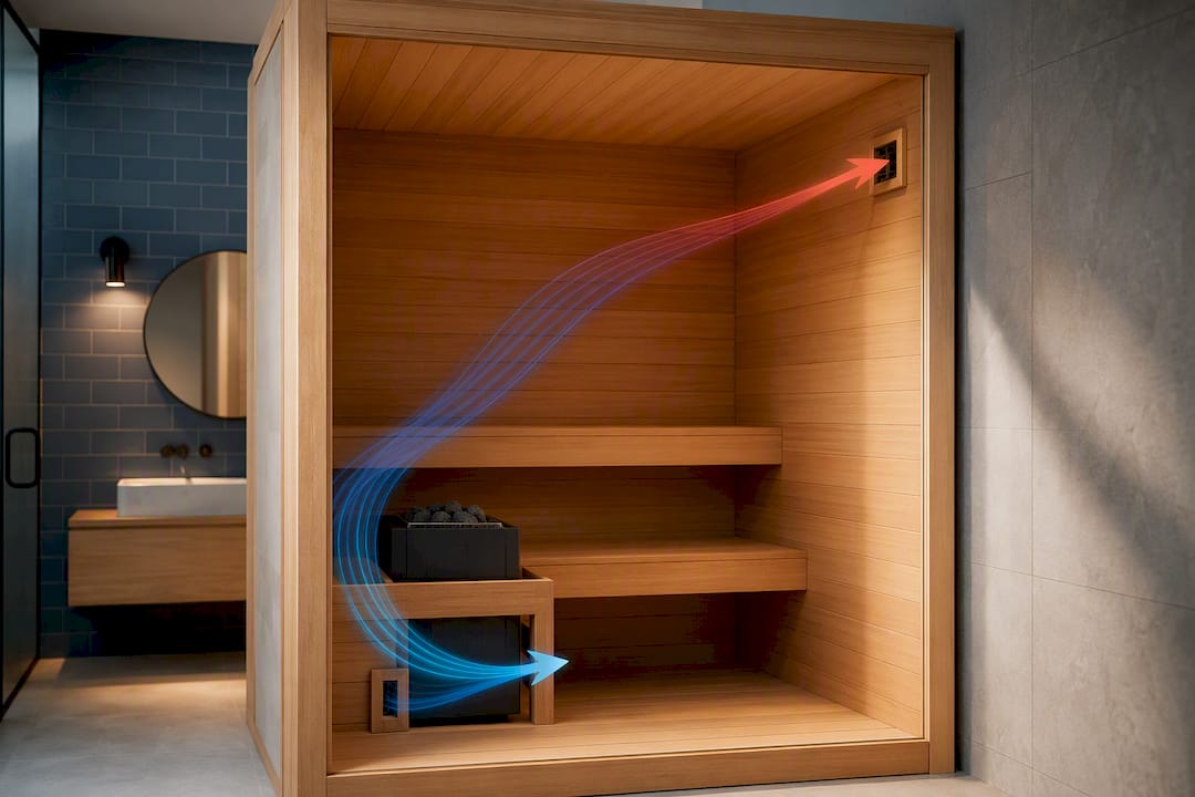 Cross-flow sauna ventilation layout