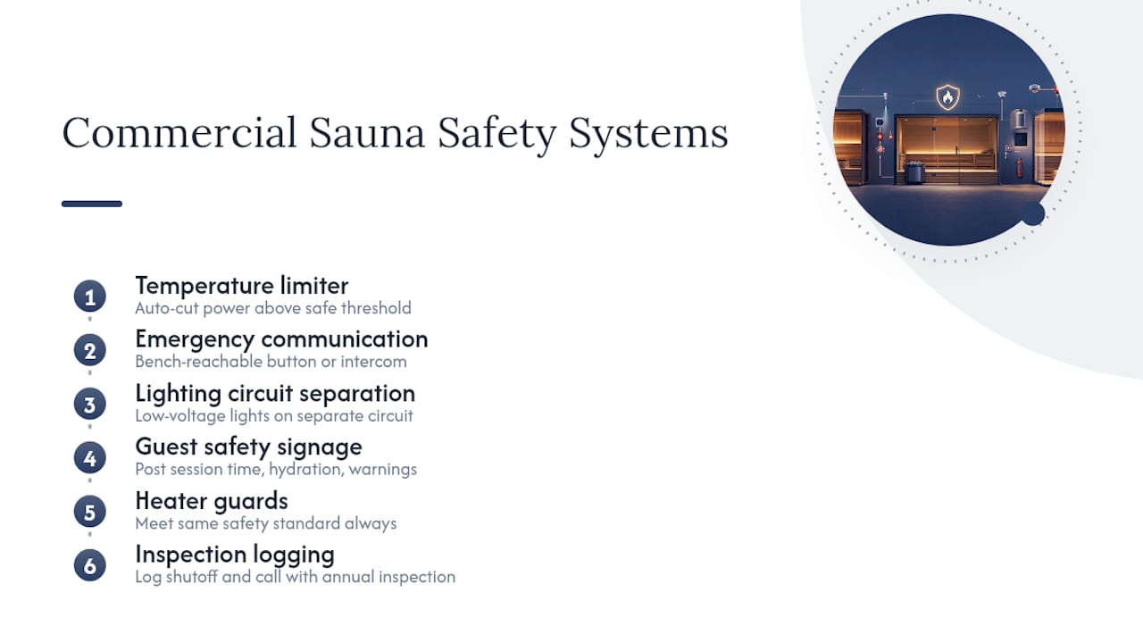 Commercial sauna safety system components