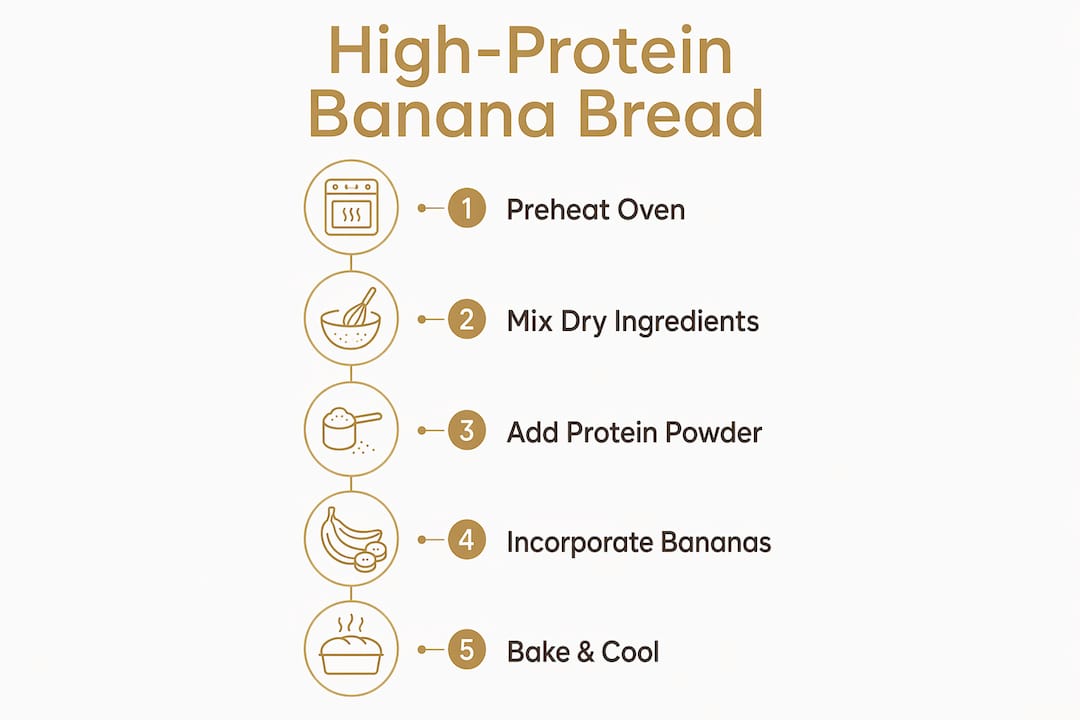 Infographic outlining steps to make high-protein banana bread