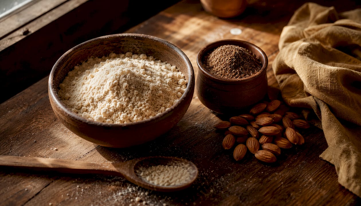 Close up of protein rich baking ingredients