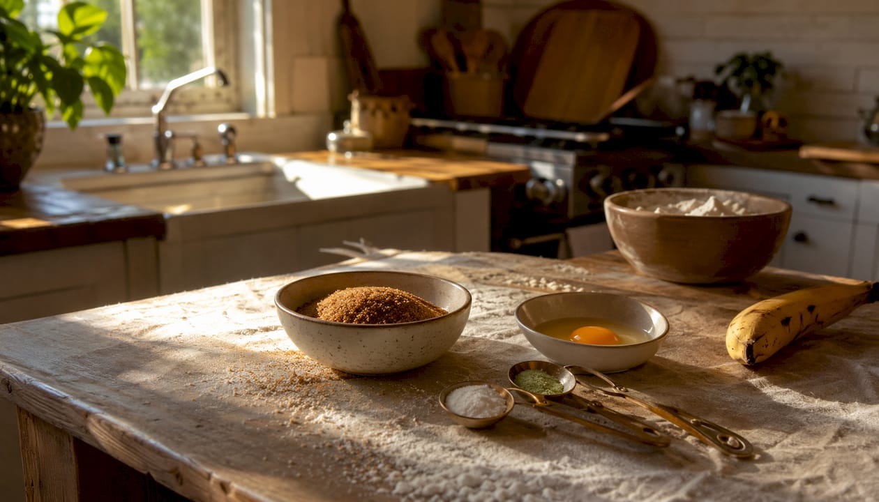 Close-up of low sugar baking ingredients on table