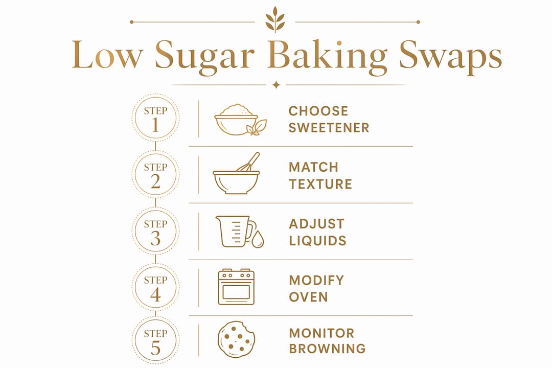 Infographic showing low sugar baking swaps steps