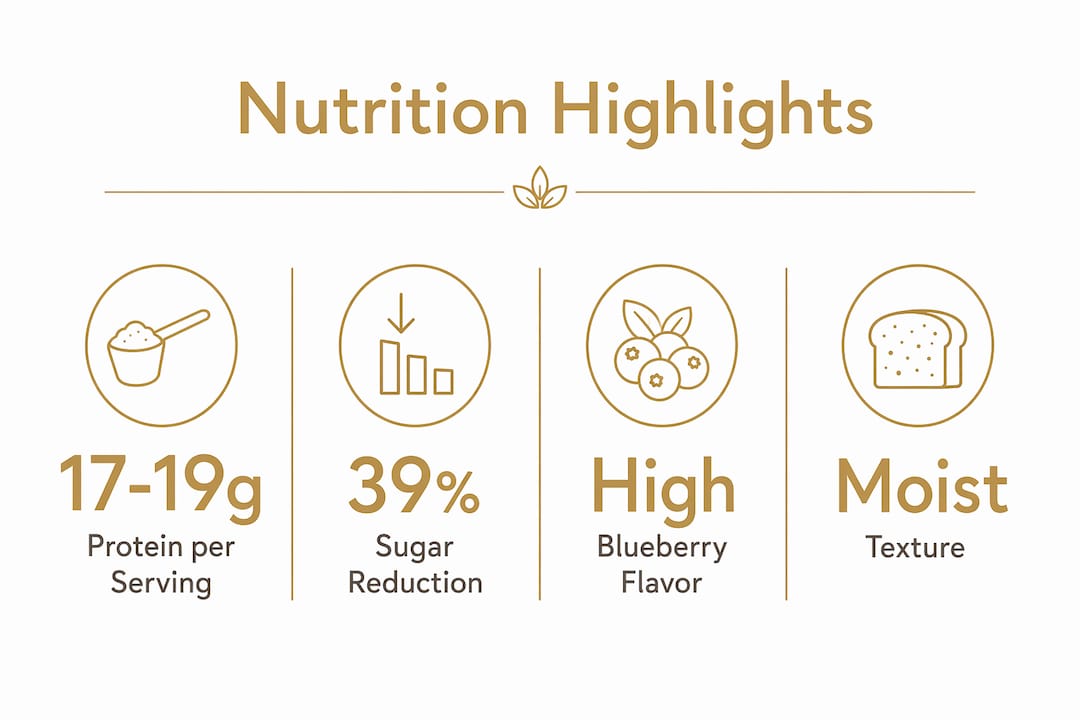 Infographic showing nutrition highlights of blueberry muffin mix