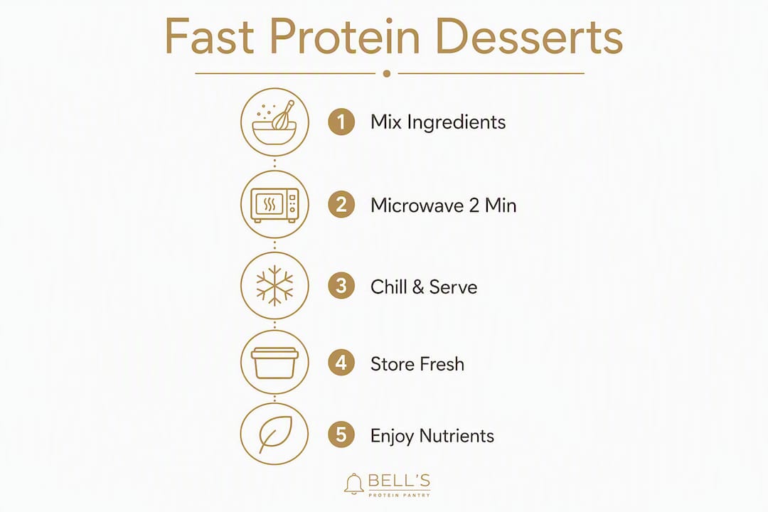 Infographic showing quick protein dessert preparation steps