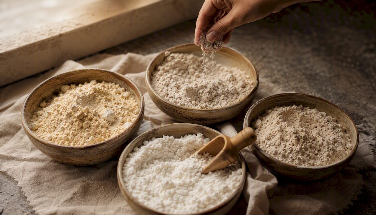 Close-up bowls with alternative flours