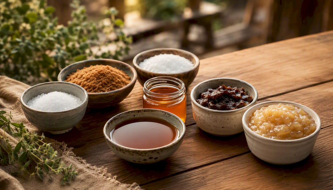 Bowls of sugar substitutes on kitchen counter