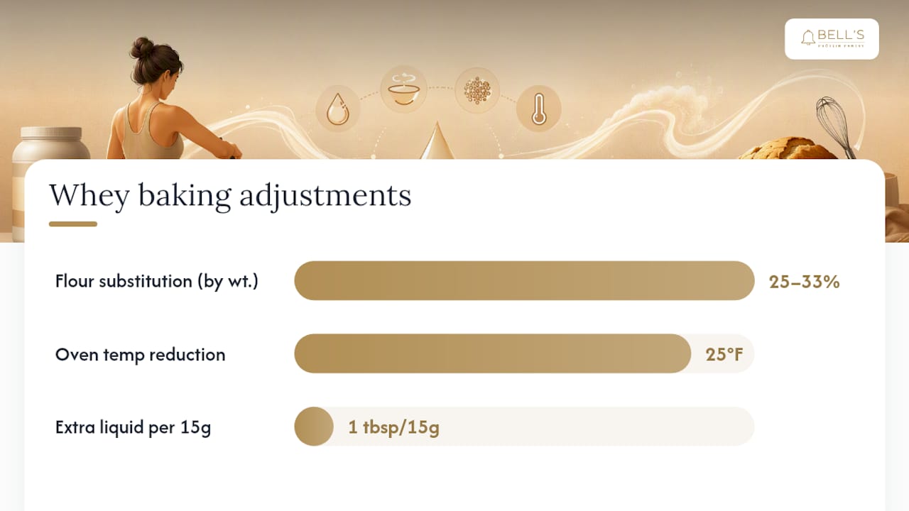 Diagram of whey protein baking substitution and temperature rules