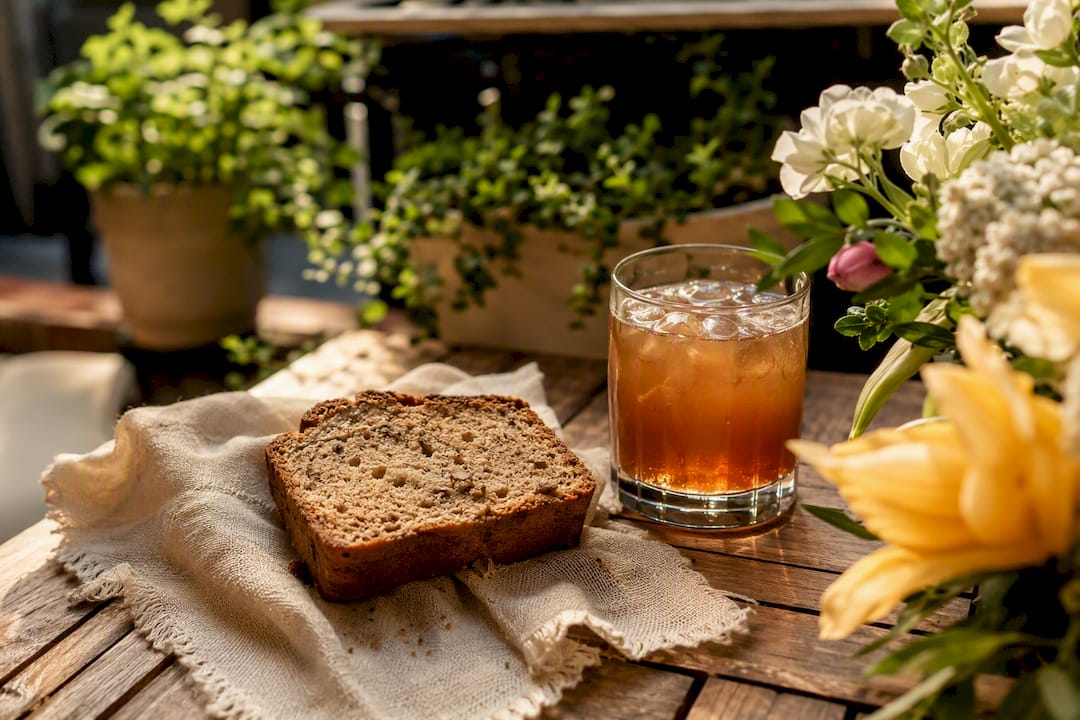 Single serving of protein banana bread on plate
