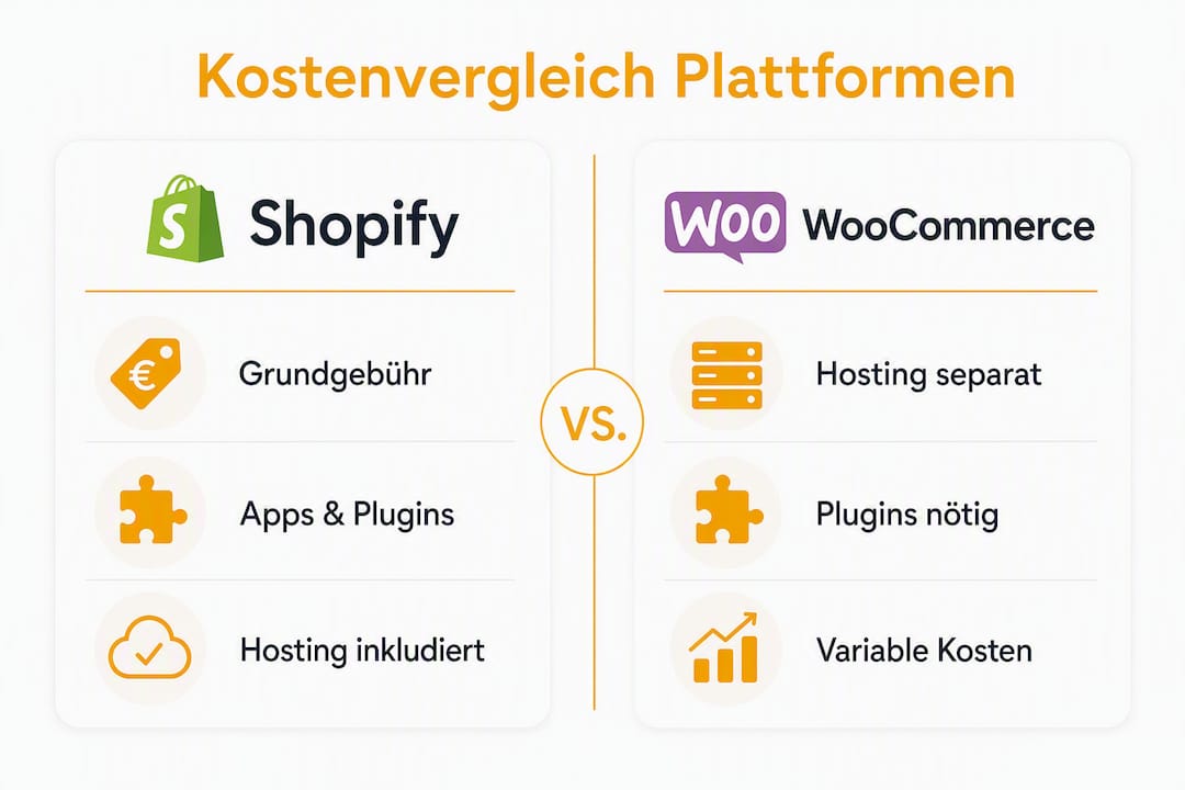 Kostenvergleich: Shopify vs. WooCommerce – eine Infografik im Überblick