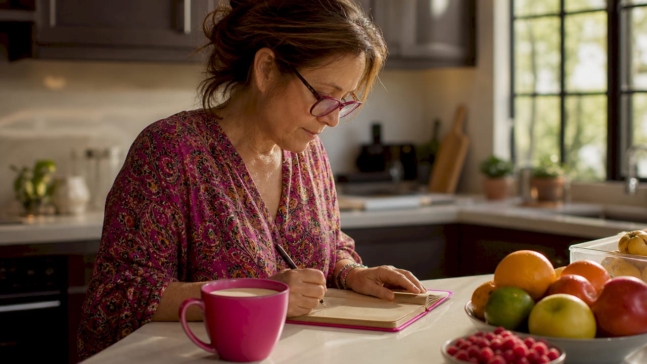 Woman writing in symptom and caffeine log