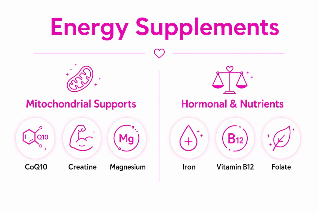 Infographic comparing energy supplements for menopausal women