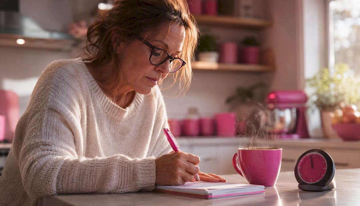 Woman noting therapy tips during CBT-I session