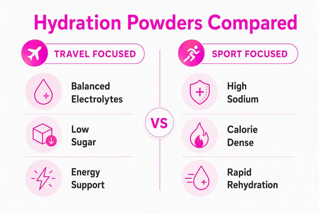 Infographic comparing travel vs sport hydration powders