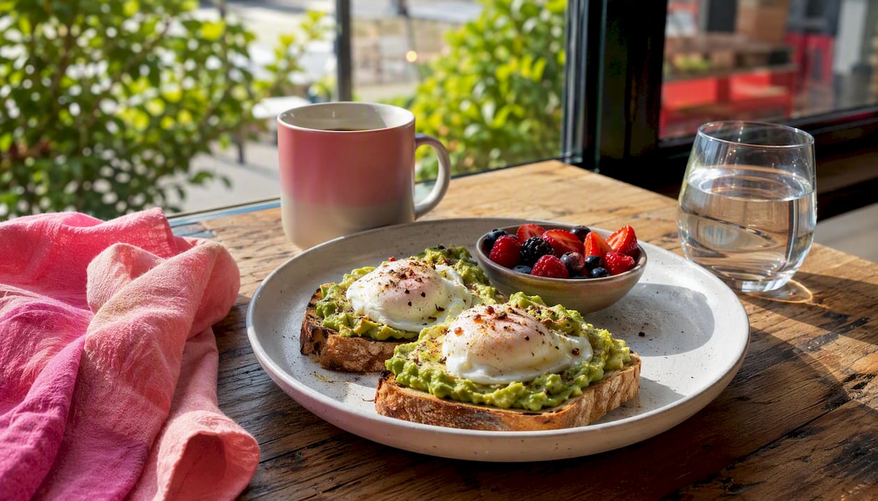Healthy protein breakfast with avocado and eggs