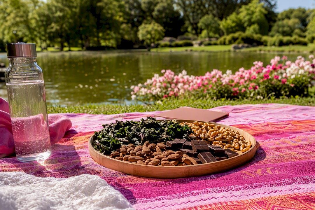 Travel snack plate with protein and magnesium-rich foods