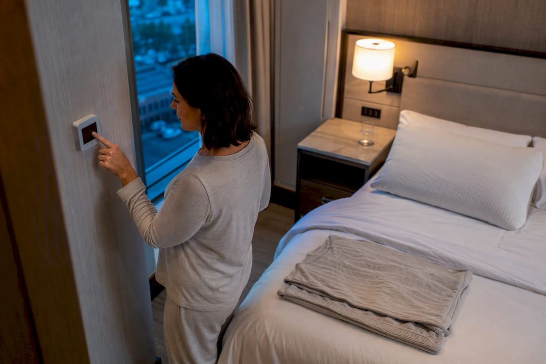 Hotel room prepared for cooler menopause sleep