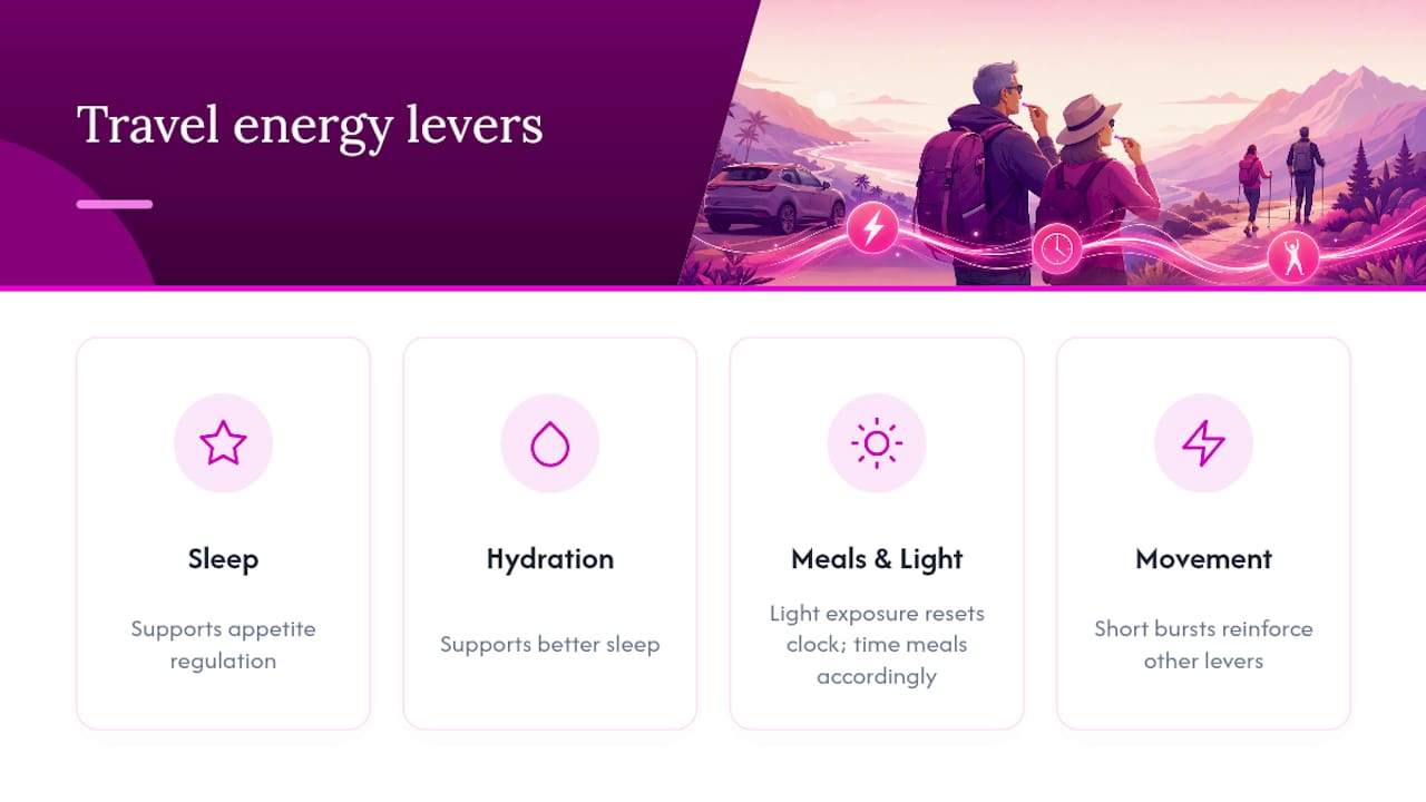 Four connected levers for travel energy