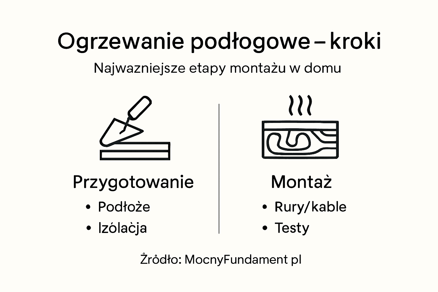 Infografika: krok po kroku – jak przebiega montaż ogrzewania podłogowego