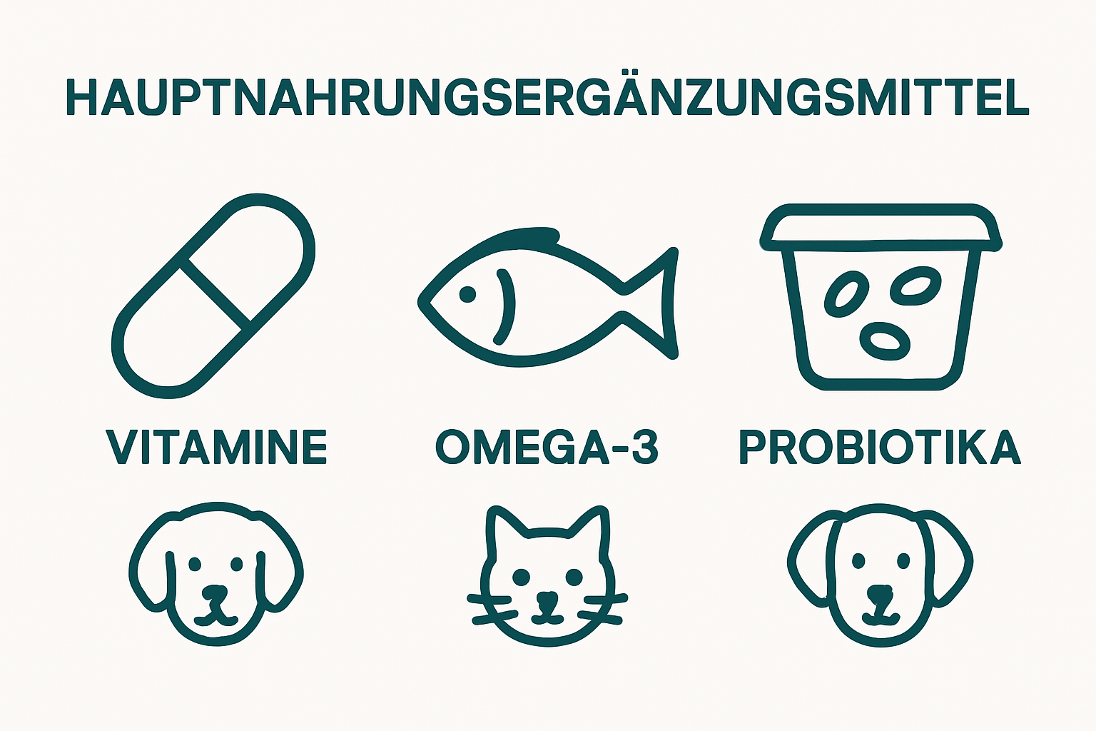 Infographic showing three main pet supplement categories with icons