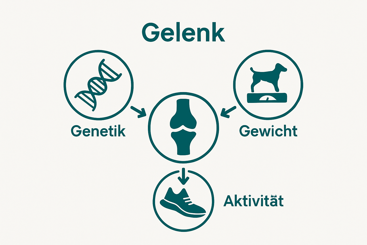 Drei Ursachen-Symbole beeinflussen Hundegelenk
