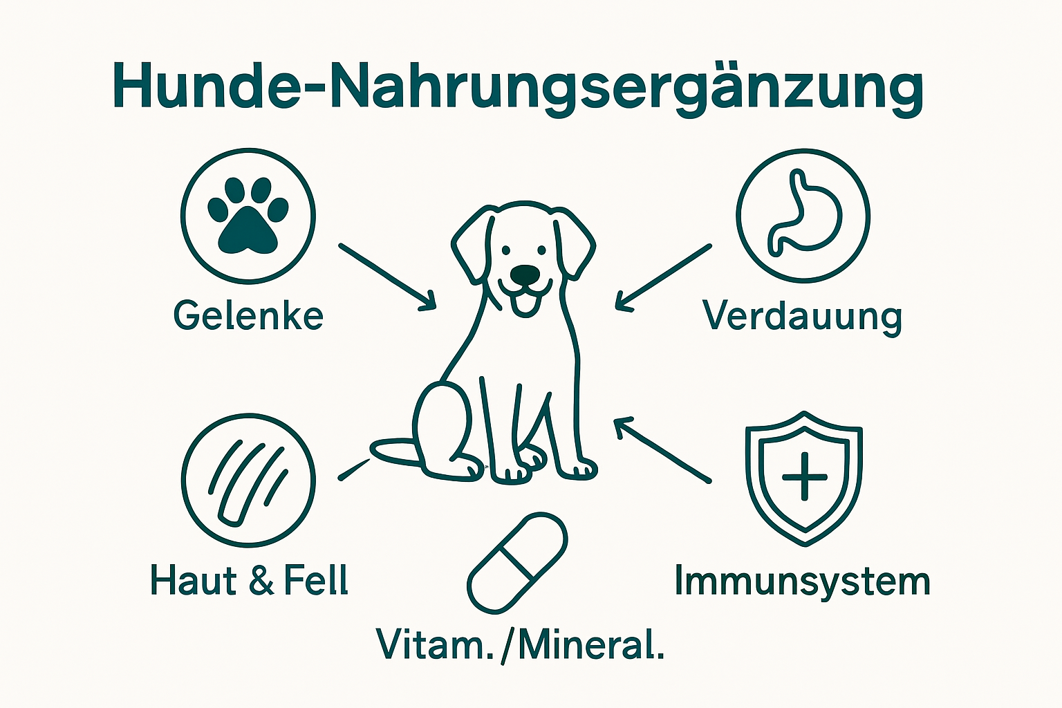 Infographic zeigt die wichtigsten Arten von Ergänzungsfuttermitteln für Hunde