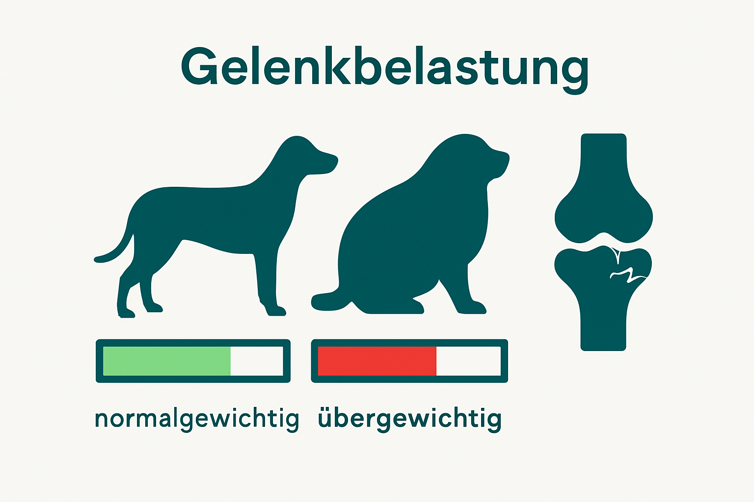 Vergleich Belastung der Hundegelenke bei Normalgewicht und Übergewicht