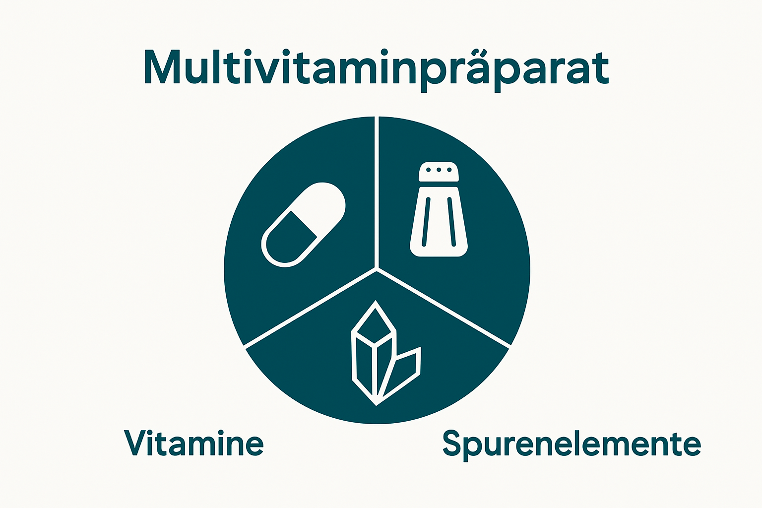 Einfache Grafik zeigt Vitamine, Mineralstoffe und Spurenelemente als Hauptbestandteile