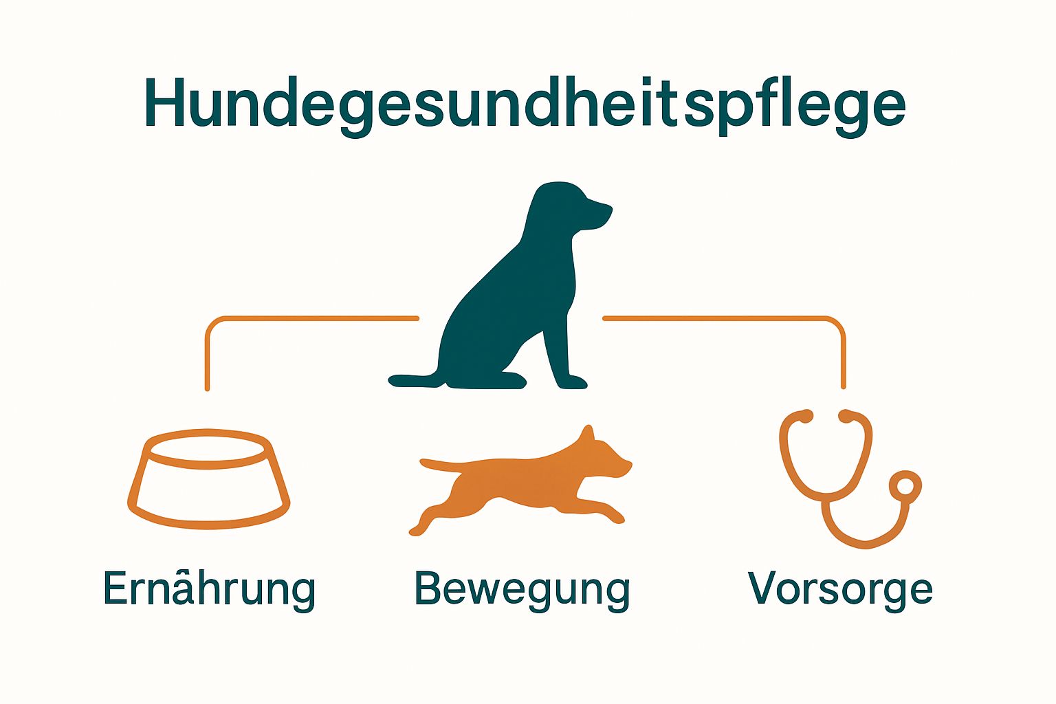 Infografik: Ernährung, Bewegung, Vorsorge – grundlegende Aspekte der Hundegesundheitspflege