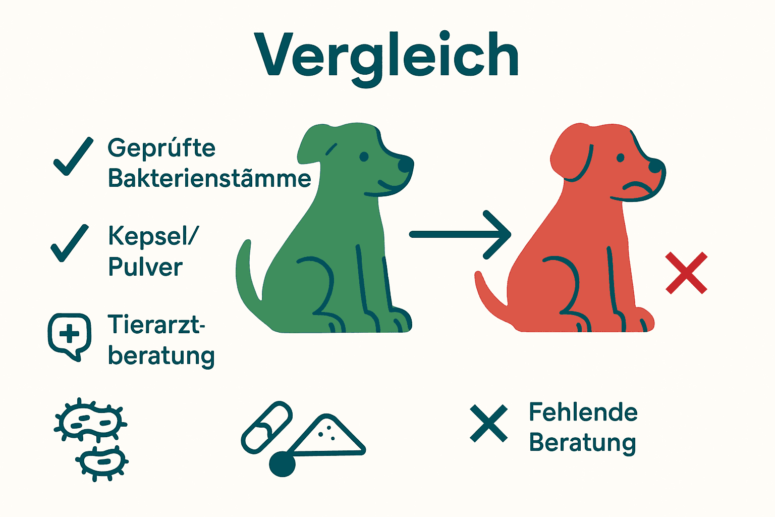 Vergleich von Probiotika-Auswahl für Hunde in Infografik.