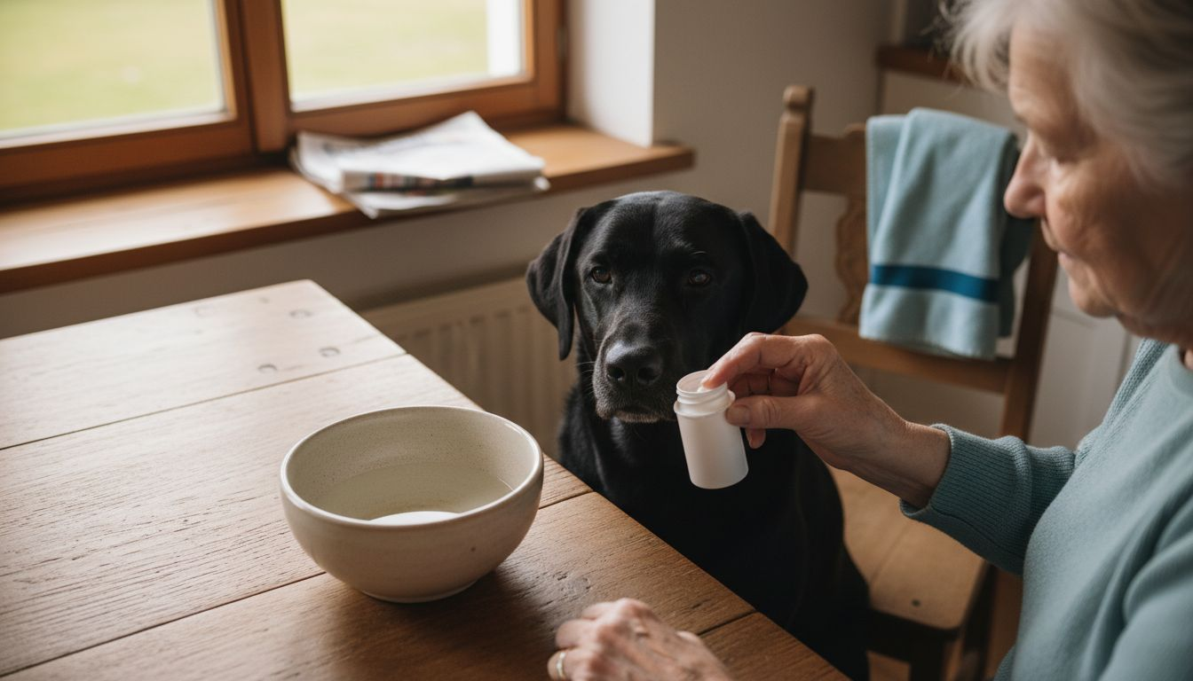 Die Halterin gibt ihrem Hund Probiotika.