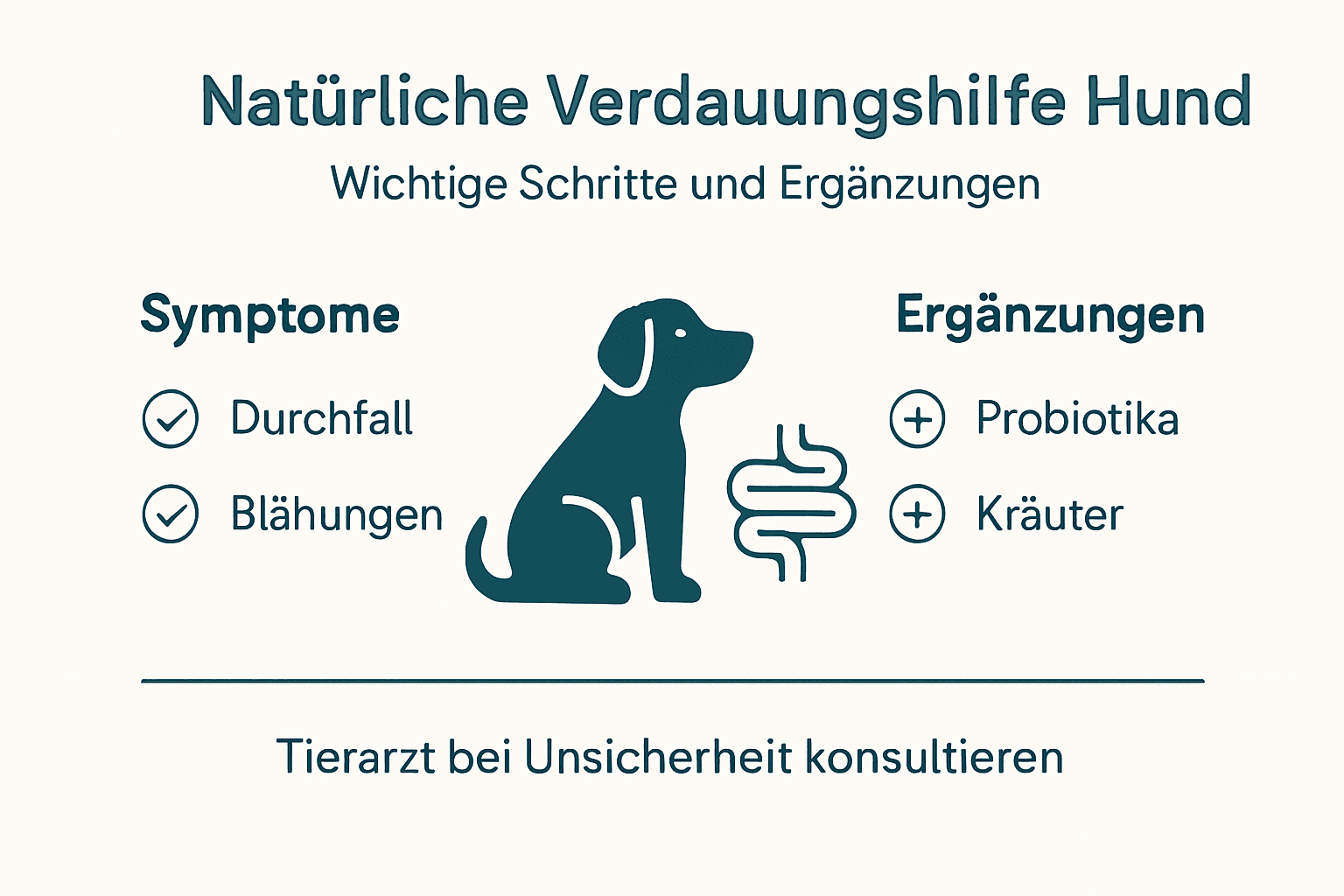 Infografik: Die wichtigsten Aspekte rund um die Verdauung und Verdauungshilfen für Hunde im Überblick