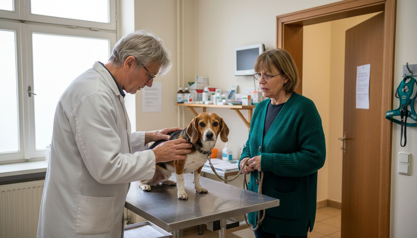 In der Tierarztpraxis wird ein Hund gründlich untersucht.