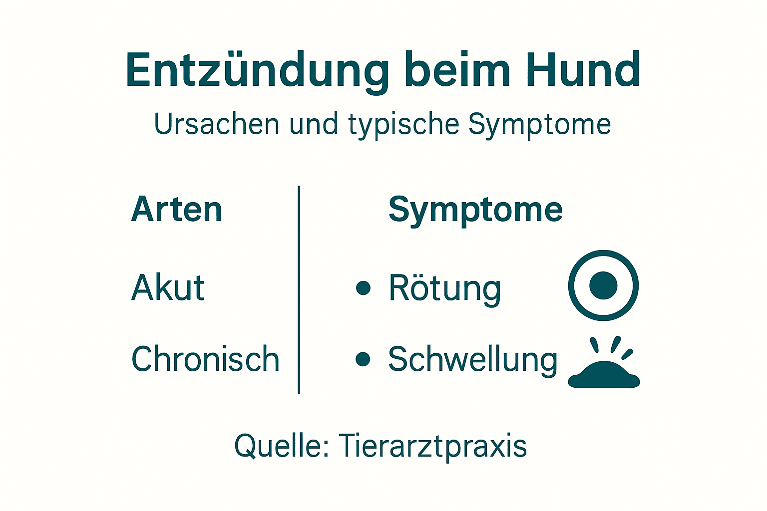 Übersichtsgrafik: Verschiedene Entzündungsarten beim Hund und typische Anzeichen