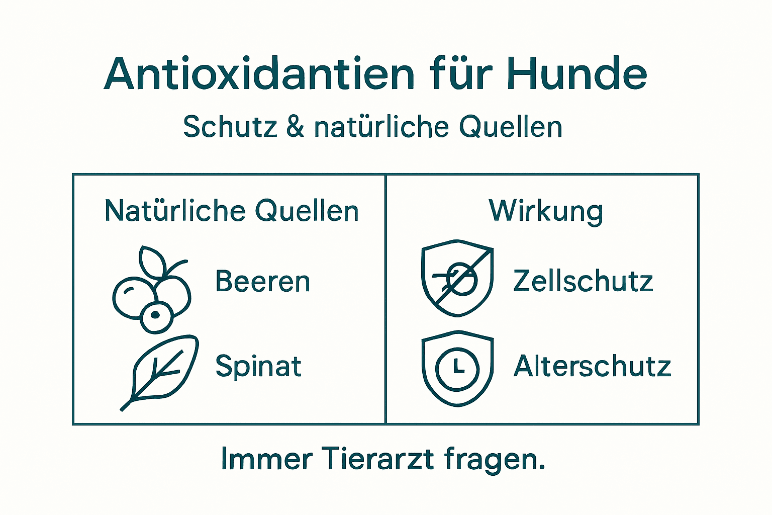 Infografik: Die wichtigsten Antioxidantien für Hunde – Quellen und gesundheitlicher Nutzen