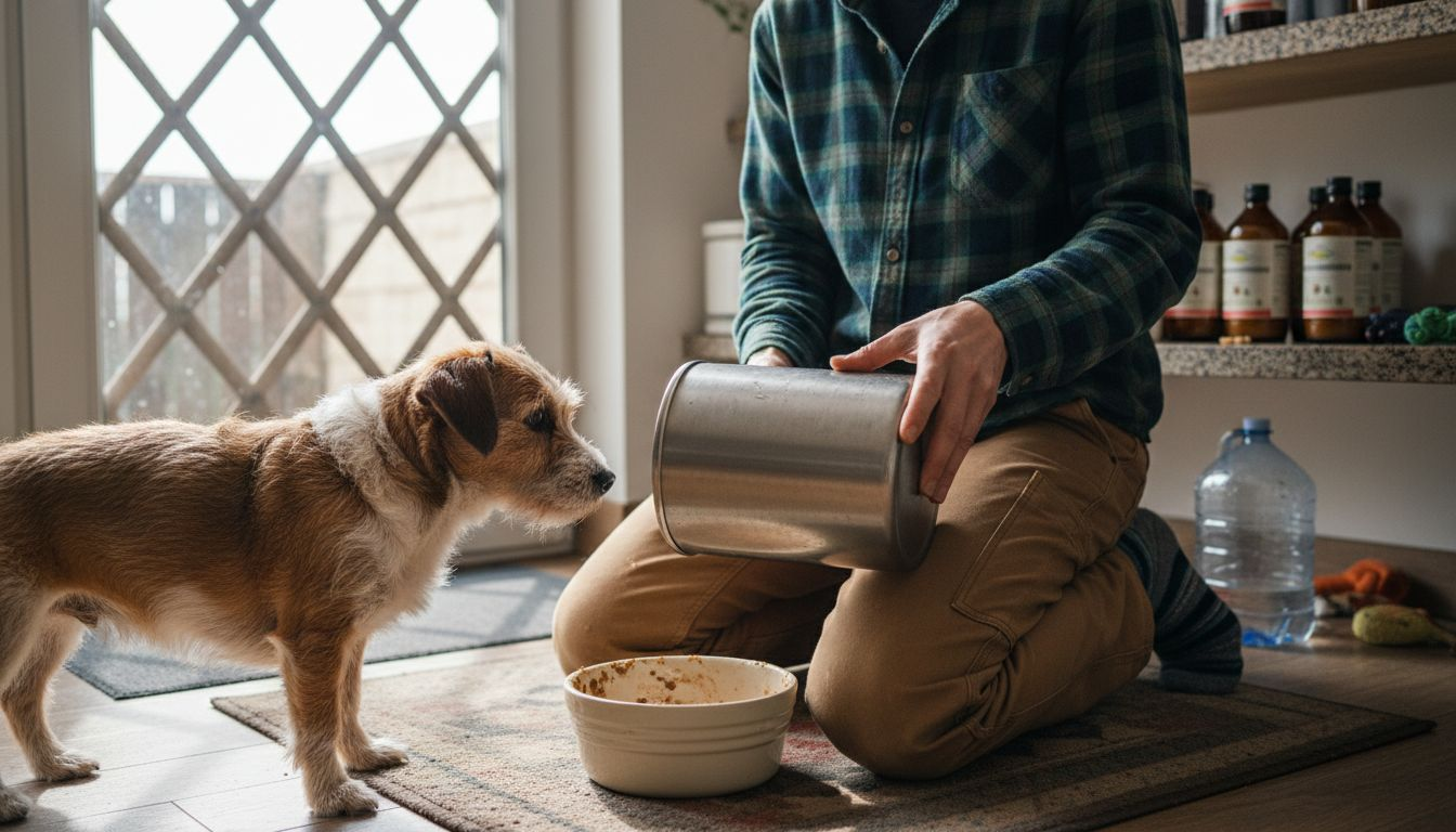 Der Hundebesitzer füttert seinen Vierbeiner täglich mit probiotischem Futter.