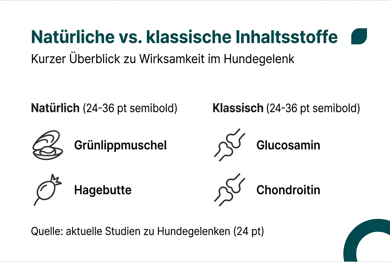 Übersichtsgrafik: Welche Inhaltsstoffe für gesunde Hundegelenke im Vergleich