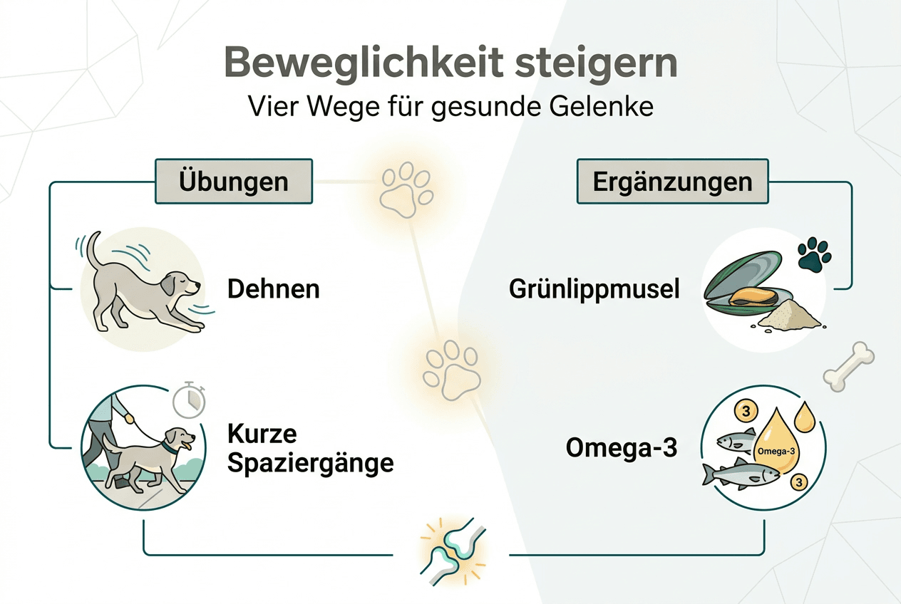 Infografik: Sinnvolle Beschäftigungen und Futterergänzungen für deinen Hund