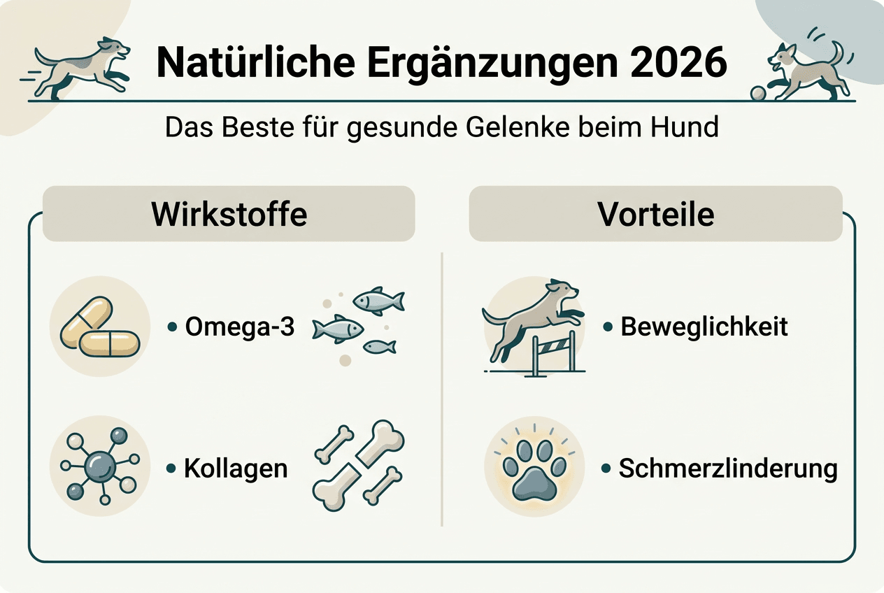 Infografik: Wie natürliche Nahrungsergänzungsmittel die Gesundheit Ihres Hundes unterstützen – Vorteile und positive Effekte auf einen Blick
