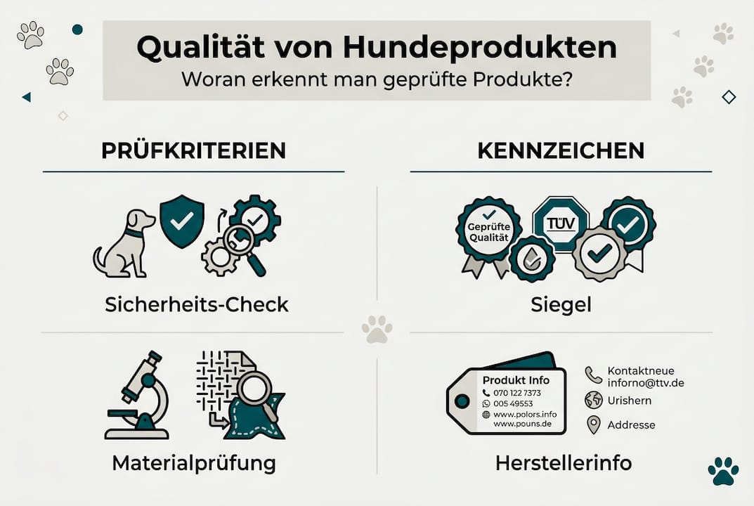 Infografik: Überblick über geprüfte Hundeprodukte – Qualität und wichtige Eigenschaften auf einen Blick